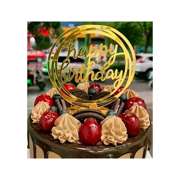 Akrilni toper "happy birthday u krugovima"