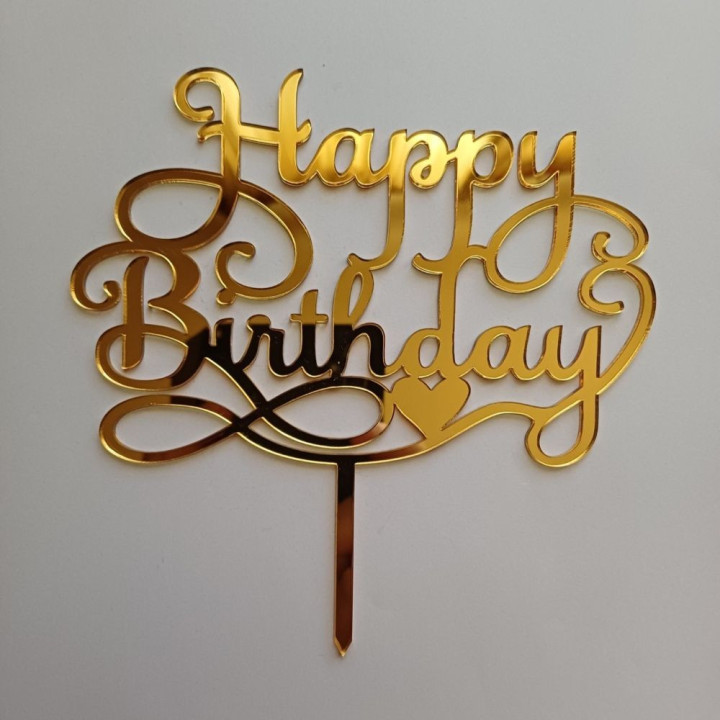 Akrilni toper „Happy Birthday“ – Zlatno ogledalo sa nosačem AZ-01025