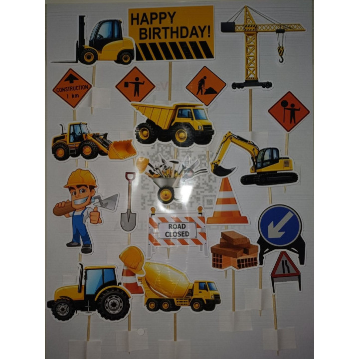 Set 21 printanih kartonskih topera Građevinske mašine po porudžbini PT-01010